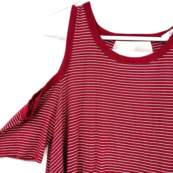 Soprano Size Medium Dress Red White Stripe Cold‎ Shoulder Sleeve Midi Sheath - Picture 3 of 4